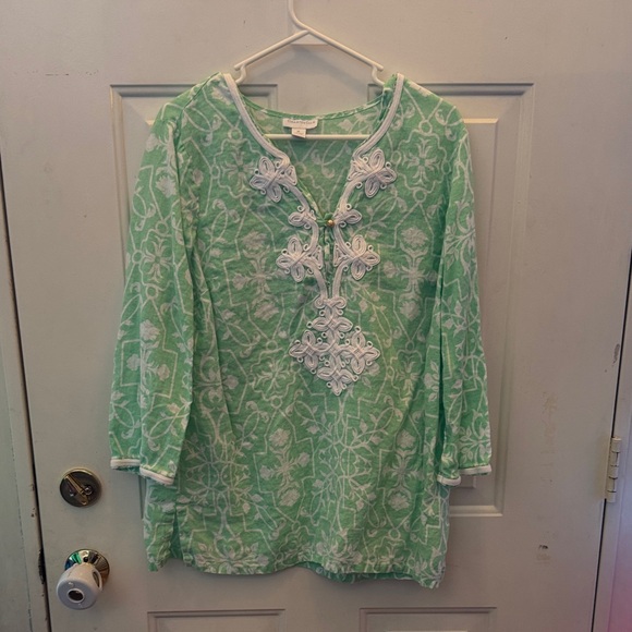 Charter Club Tops - Charter Club Mint and White Embroidered Top